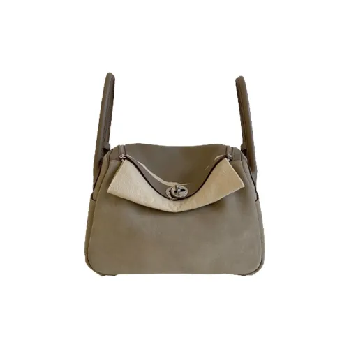 HERMES Lindy Grizzly Suede With Swift Leather Handbag, Shoulder Bag Regular Women's