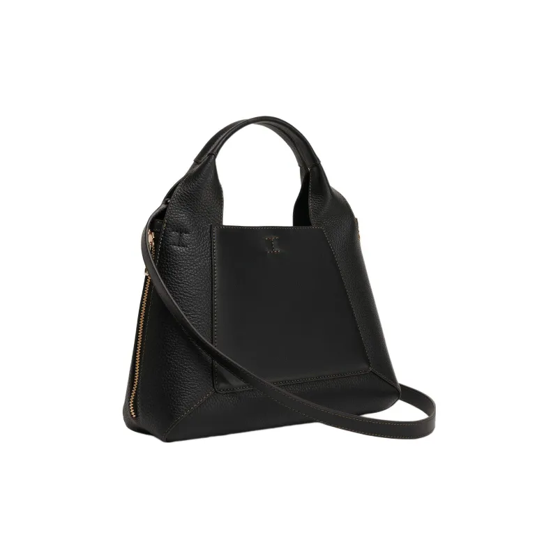 Furla Gilda Soft Calfskin Patchwork Leather Crossbody One Shoulder Handbags Medium Size Women's Black Marble Color-1