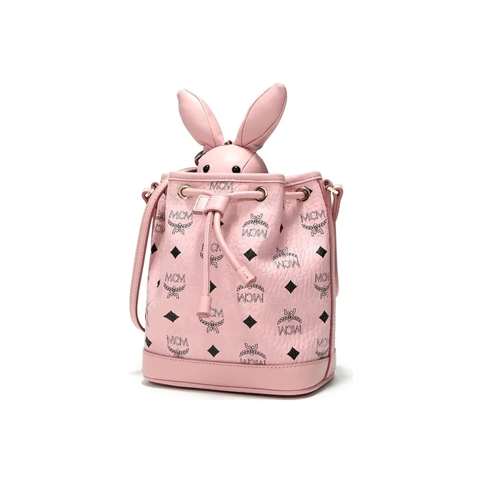 MCM Leather Bucket Bag, Crossbody Bag Women's Pink Monogram-1