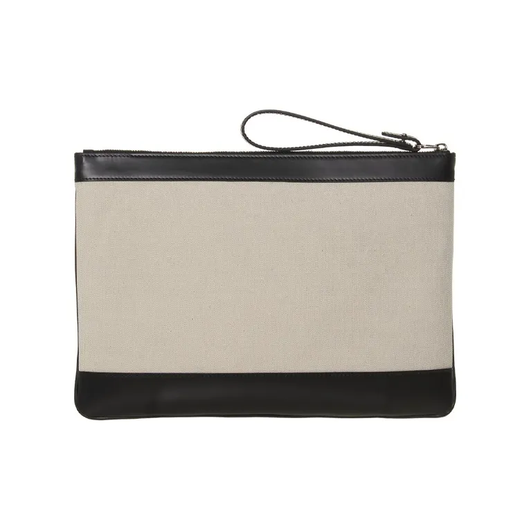 Balenciaga Canvas With Leather Canvas Bag Clutches Unisex Beige Black-1