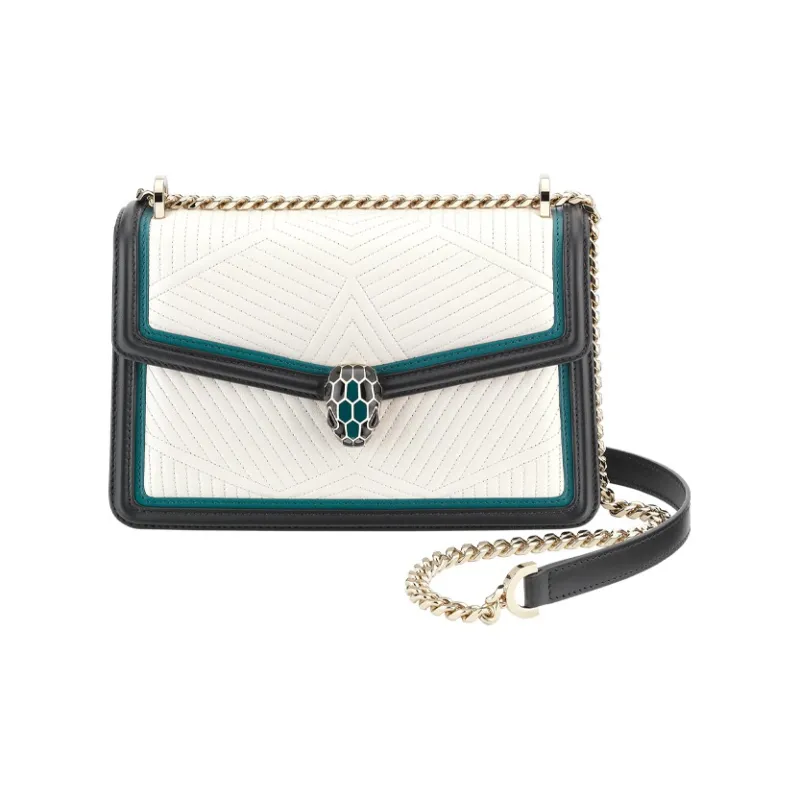 BVLGARI Serpenti Diamond Blast Lambskin Chain Bag Shoulder Bag Crossbody Bag Women's White Agate Color-0