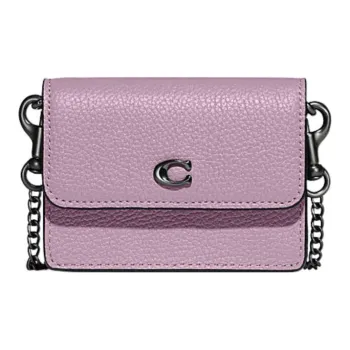 COACH Flap Cow Leather Chain Bag Crossbody Bag Card Holder Coin Purse Mini Women's Taro Purple