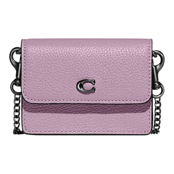 COACH Cow Leather Chain Bag, Crossbody Bag, Card Holder, Coin Purse Mini Women's Taro Purple-0