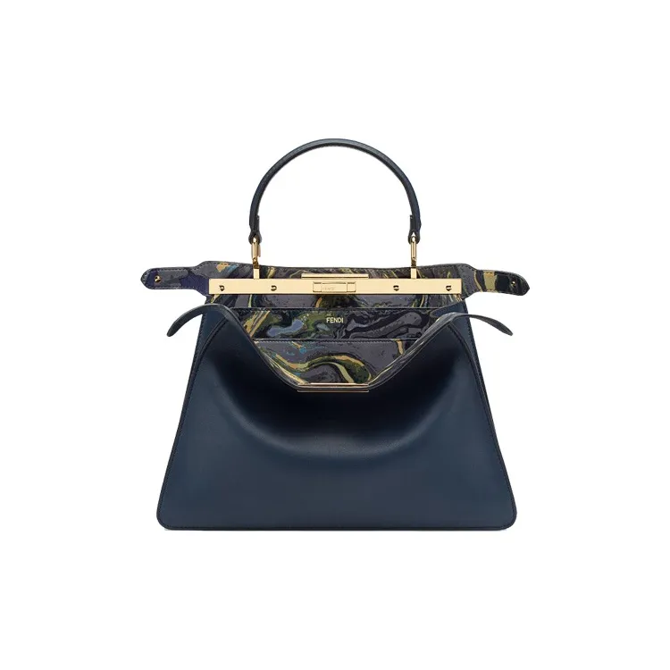 FENDI Peekaboo ISeeU Cow Leather Trunk Bag Shoulder Bag Crossbody Bag Handbag Medium Size Women's Dark Blue-2