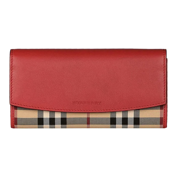 Burberry Leather Card Holders Clutches Wallets Women's Red/Khaki-0