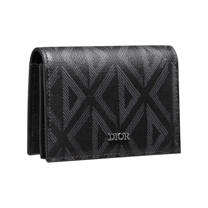 DIOR Cowhide Patchwork Canvas Business Card Holder Men's Black-1