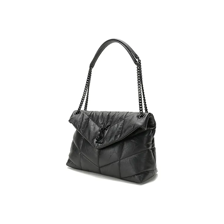 SAINT LAURENT PUFFER Matte Finish Lambskin Cloud Bag Pillow Bag Chain Shoulder Bag Medium Size Women's Black-1