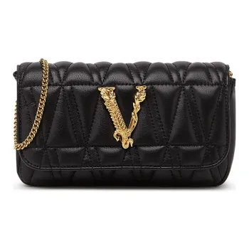 VERSACE Virtus Leather Clutch, Crossbody Bag Mini Women's Black