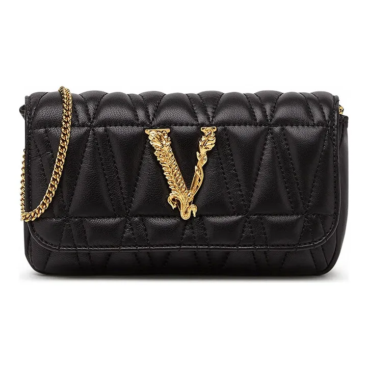 VERSACE Virtus Leather Clutch, Crossbody Bag Mini Women's Black-0