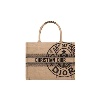 DIOR BookTote Beige Canvas Tote Bag, Shopping Bag, Handbag Medium Size Women's Yellow
