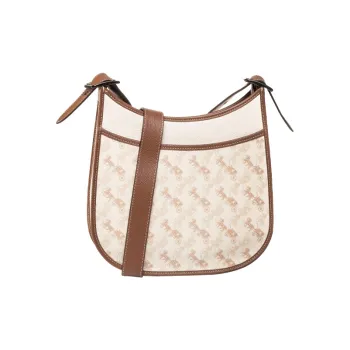 COACH Emery Leather Shoulder Bag Crossbody Bag Medium Size Women's White & Coffee Multicolor