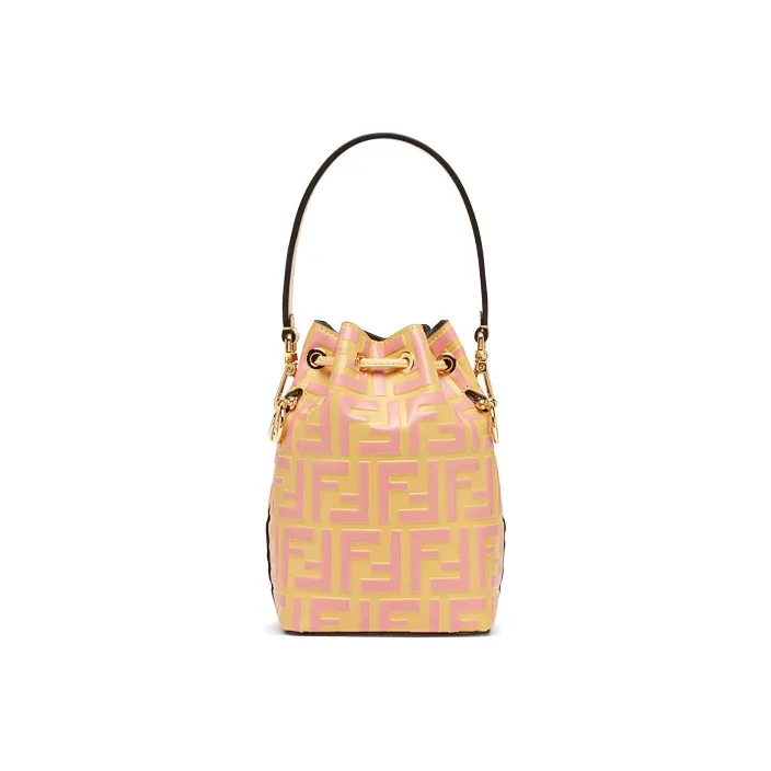 FENDI Mon Tresor Calfskin Drawstring Bucket Bag Shoulder Bag Crossbody Bag Handbag Mini Women's Yellow/Pink Candy Color-2