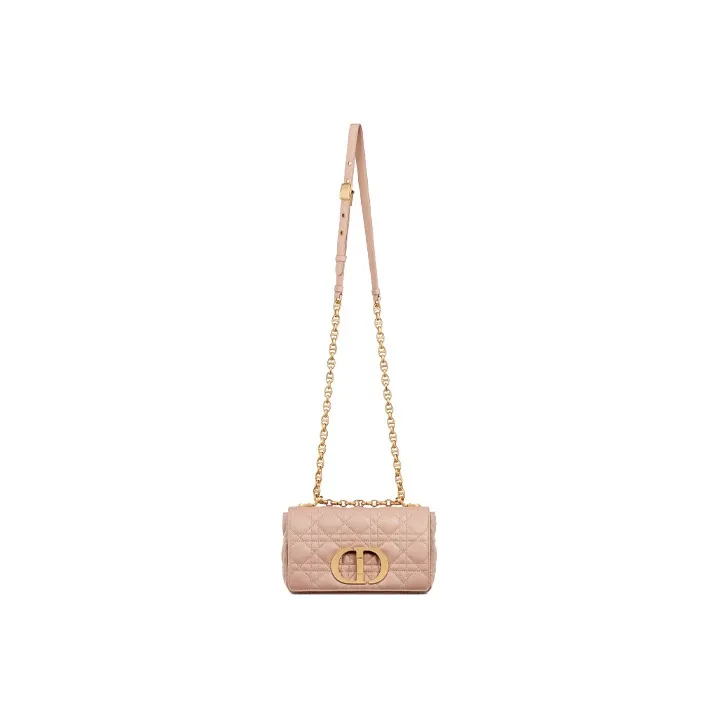 DIOR Caro Soft Cannage Calfskin Shoulder Bag Crossbody Bag Small Size Women's Nude Pink-3