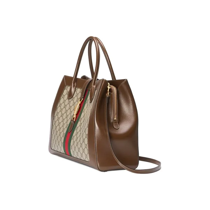 GUCCI Jackie 1961 Canvas With Leather Trim Tote Handbags Shoulder Bags Unisex Brown-1