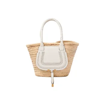 Chloe Chloé Bags Raffia Calfskin Tote Bag, Shopping Bag, Basket Bag, Handbag, Shoulder Bag Women's White