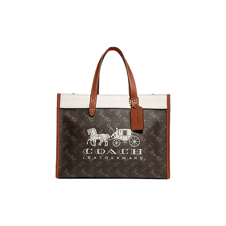 COACH Field Cow Leather Shoulder Bag, Crossbody Bag, Handbag Tubas Women's Dark Brown & White-0
