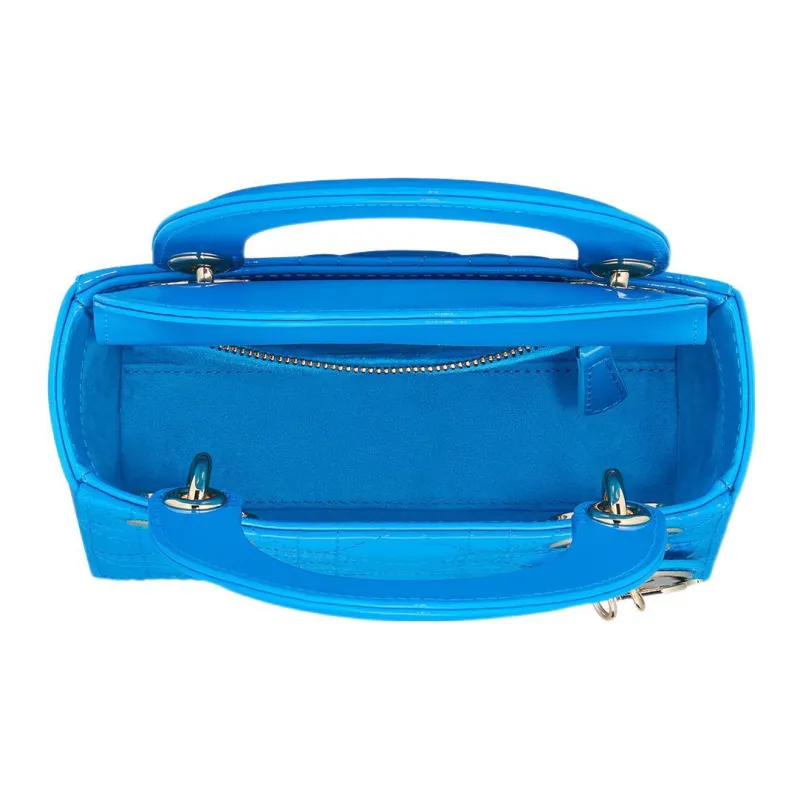 DIOR Lady Dior Patent Leather Cowhide Shoulder Bag Crossbody Bag Handbag Mini Women's Lake Blue-4