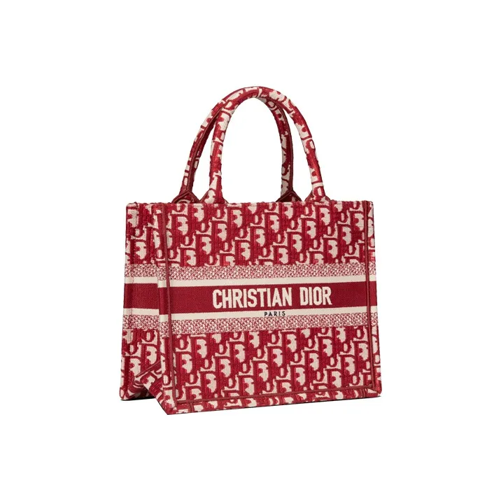 DIOR BookTote Embroidery Tote Bag Shopping Handbag Small Size Women's Burgundy-1