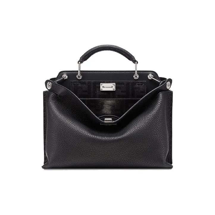 FENDI Peekaboo Embossed Leather One Shoulder Handbags Men's Black-1