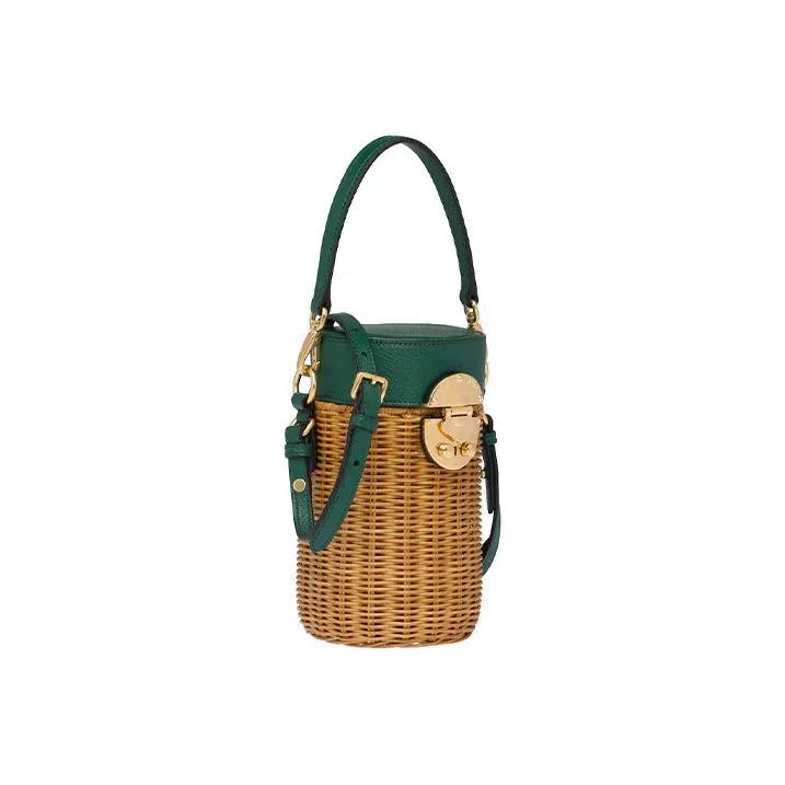 MIU MIU Wicker Shoulder Bag Women's Honey Billiards Green-1