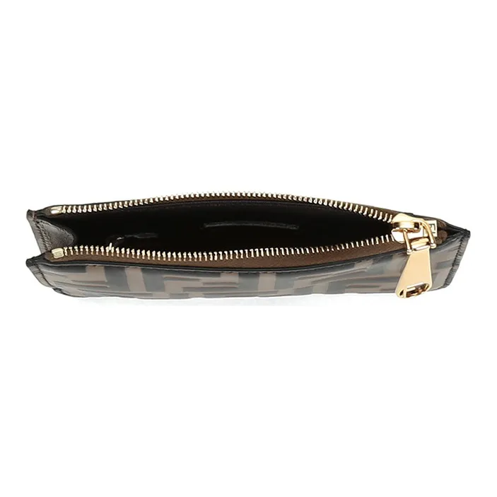 FENDI Cow Leather Coin Purse Women's Brown Black-4