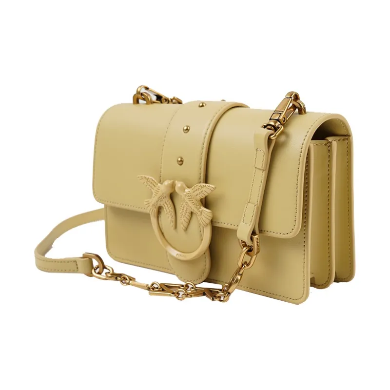 PINKO SIMPLY Cow Leather Shoulder Bag Crossbody Bag Mini Women's Yellow-1