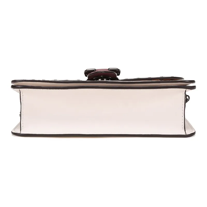 COACH Leather Chain Bag Shoulder Bag Small Size Women's Burgundy Chalk White-4