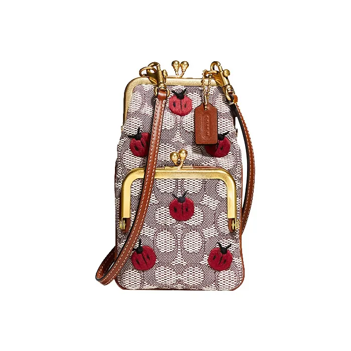 COACH Fabric Crossbody Cell Phone Pouch Mini Women's Khaki Brown-0