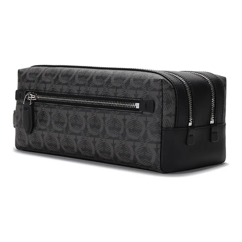 FERRAGAMO GANCINI Cow Leather Patchwork With Polyurethane Handbags Clutches Men's Black Gray-1