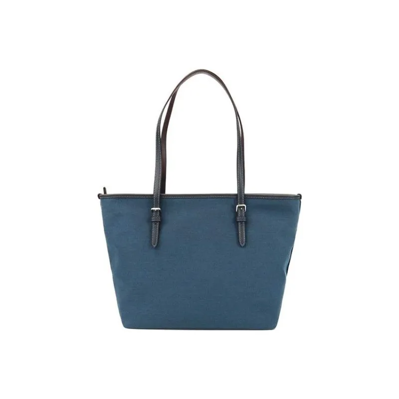 COACH Zip Top Tote Canvas Tote Bag, Shoulder Bag Large Size Women's Navy Blue-1