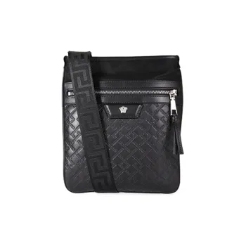 VERSACE Cow Leather Messenger Bag Crossbody Bags Men's Black