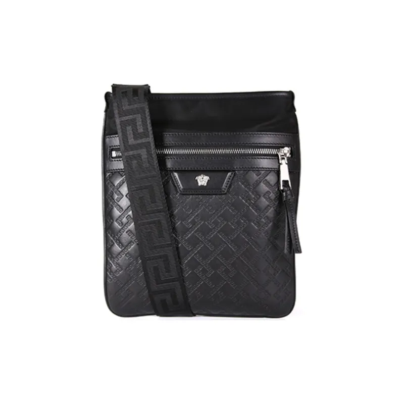 VERSACE Cow Leather Messenger Bag Crossbody Bags Men's Black-0