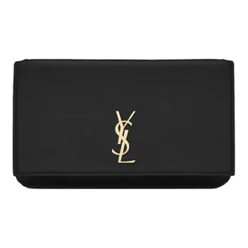SAINT LAURENT Monogram Calfskin Smooth Finish Leather Crossbody Cell Phone Pouch Women's Black