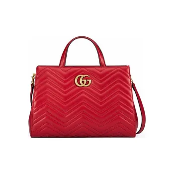 GUCCI GG Marmont Leather Handbag Women's Red/Gold