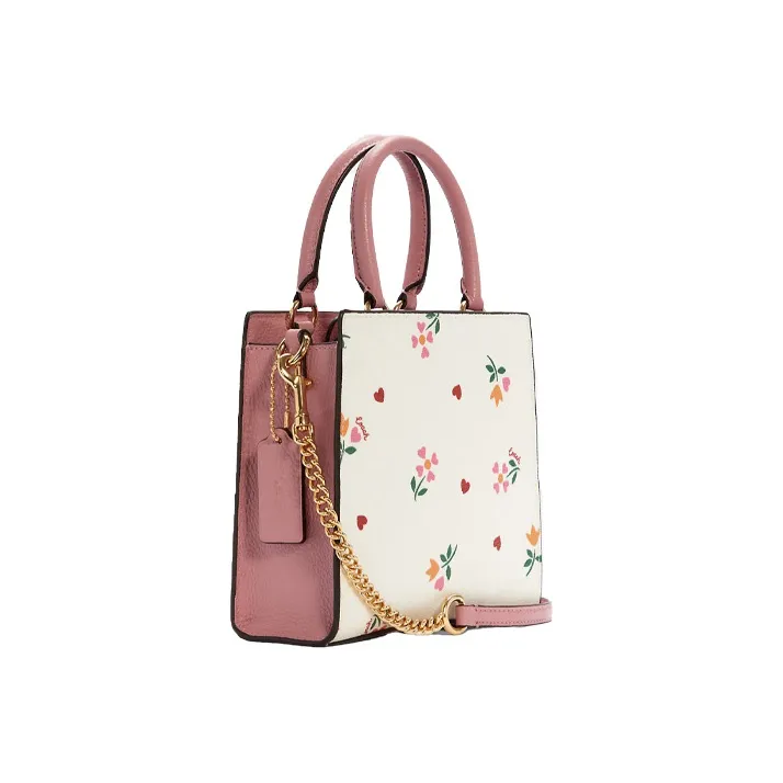 COACH Pepper Canvas With Leather Handbag, Shoulder Bag, Crossbody Bag Mini Women's White & Pink-1