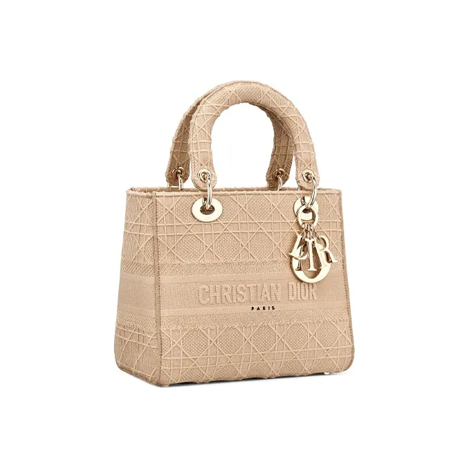 DIOR Lady D-Lite Canvas Daisie Bag Handbag Medium Size Women's Beige-1