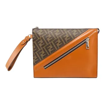 FENDI Leather And PVC Handbags Clutches Men's Orange/Multicolor