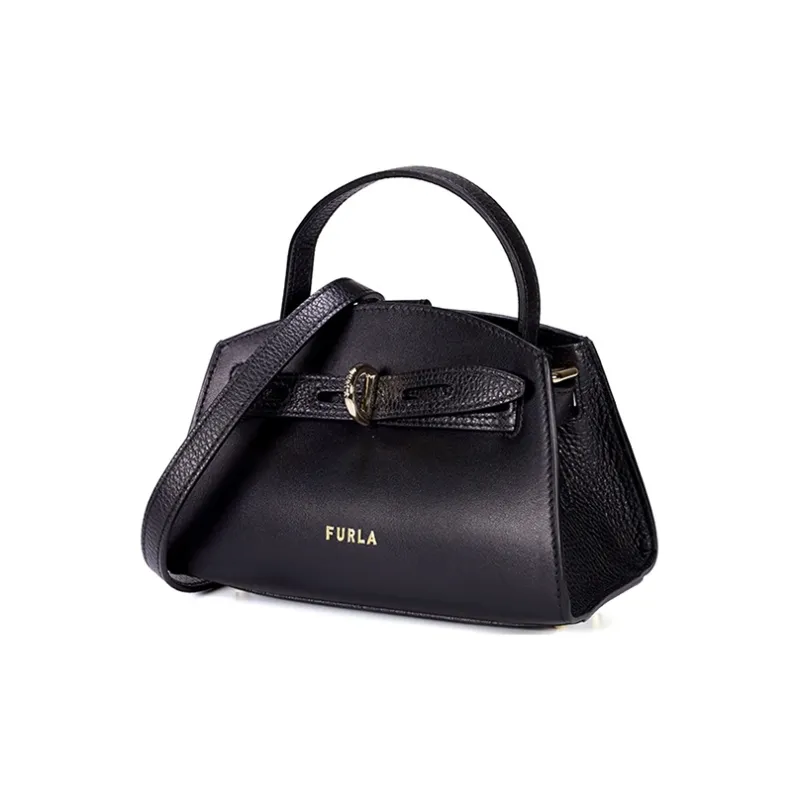 Furla Margherita Collection Pebble Texture Cow Leather Shoulder Bag, Crossbody Bag, Handbag Mini Women's Black-2