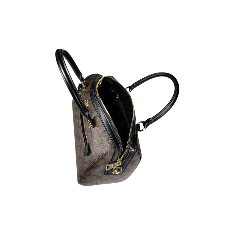 COACH Rowan Coated Canvas With Smooth Leather Boston Bag, Handbag, Shoulder Bag, Crossbody Bag Tubas Women's Dark Brown-5