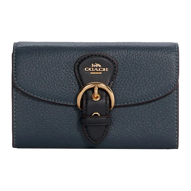COACH Kleo Pebbled Leather Wallet Women's Denim Blue-0