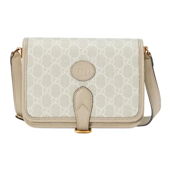 GUCCI Canvas With Leather Messenger Bag, Trunk Bag, Crossbody Bag, Shoulder Bag Mini Unisex Beige & White