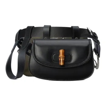 GUCCI Canvas With Leather Fanny Pack, One Shoulder Handbag Mini Women's Black