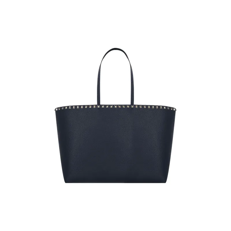 Valentino Rockstud Grained Calfskin Tote Bag Shopping Bag Shoulder Bags Handbags Large Size Women's Blue-1