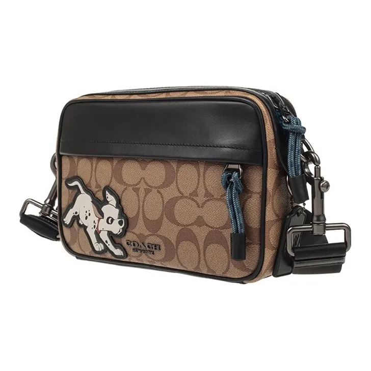 COACH Disney Collaboration Graham Canvas With Leather Camera Bag Shoulder Bag Crossbody Bag Small Size Men's Dark Brown-1