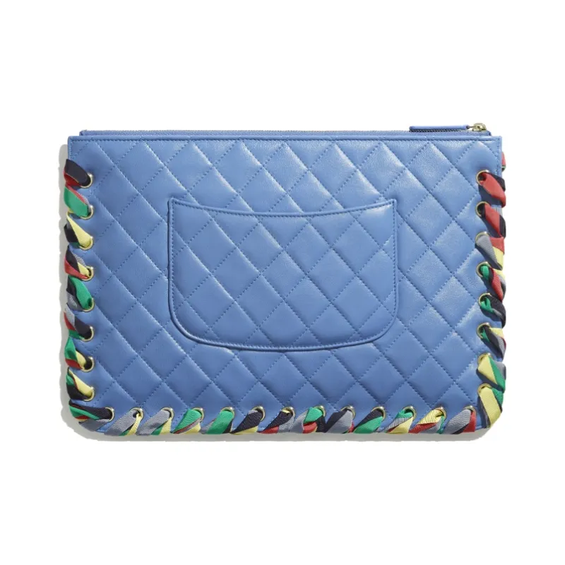 CHANEL Shiny Lambskin Clutch Women's Blue-1