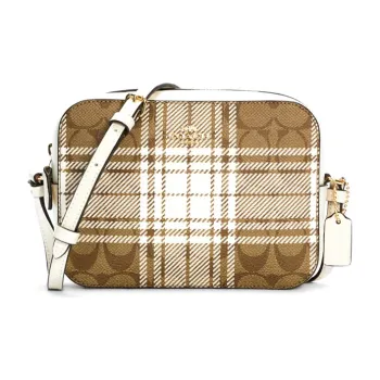 COACH Camera Canvas With Leather Canvas Bag Camera Bag Crossbody Bag Small Size Women's Brown White Multicolor