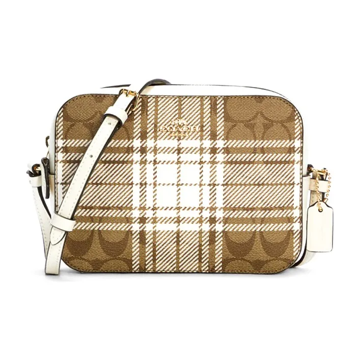 COACH Camera Canvas With Leather Canvas Bag Camera Bag Crossbody Bag Small Size Women's Brown White Multicolor-0