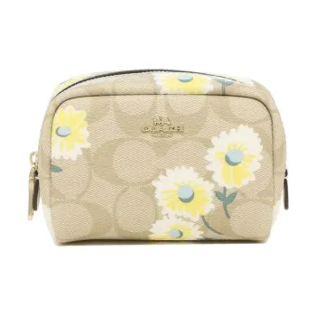 COACH Boxy PVC Coin Purse Clutch Mini Women's Light Khaki