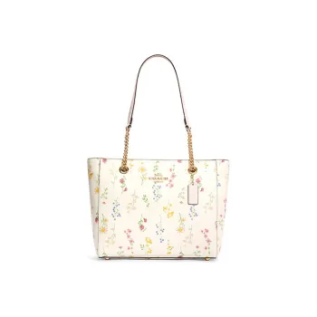 COACH Marlie Leather Tote Bag Shopping Bag Handbag Chain Shoulder Bag Women's White