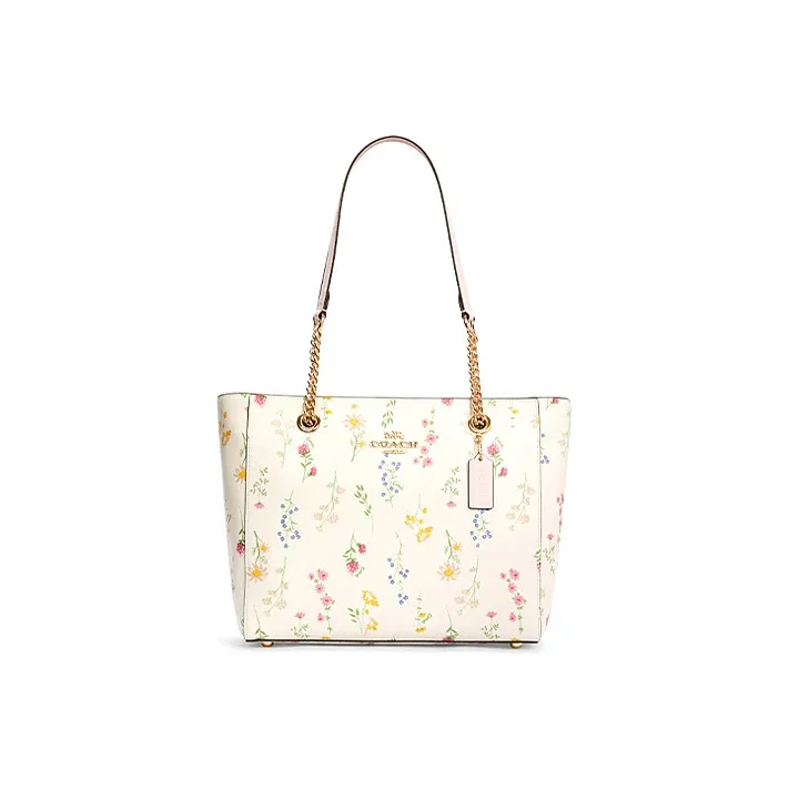 COACH Marlie Leather Tote Bag Shopping Bag Handbag Chain Shoulder Bag Women's White-0